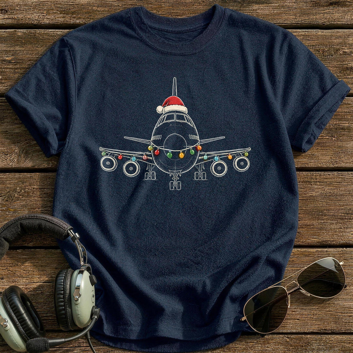 Jumbo Jet Christmas Lights 27 Kids T-Shirt - Navy