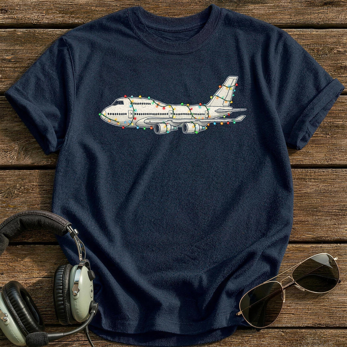 Jumbo Jet Christmas Lights 45 T-Shirt - Navy