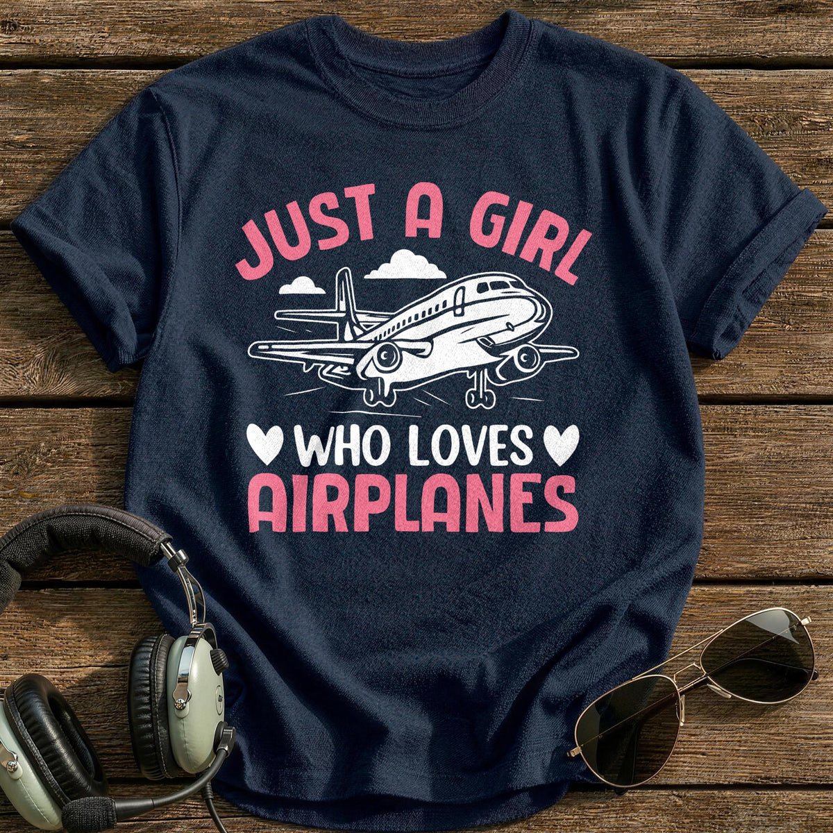 Just A Girl Who Loves Airplanes T-Shirt - Navy