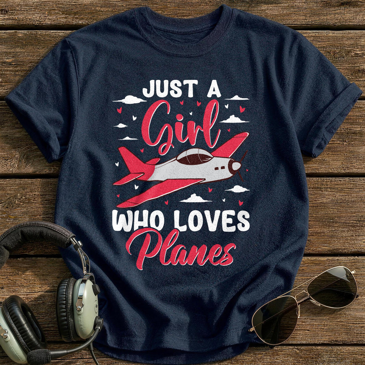 Just A Girl Who Loves Planes T-Shirt - Navy
