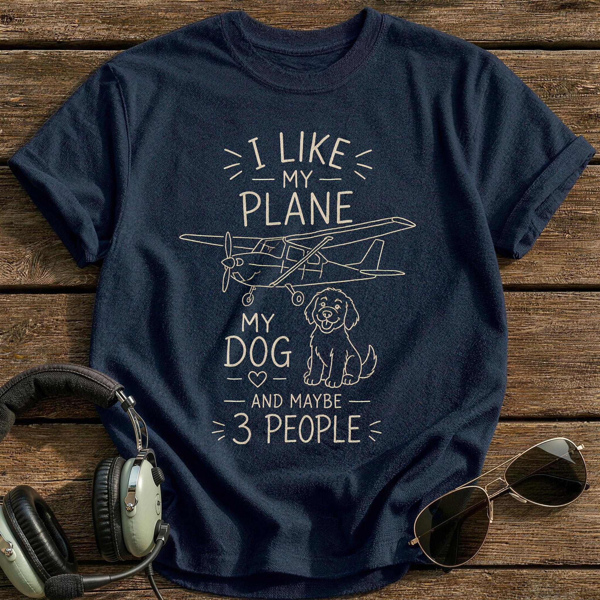 Line Art Plane Dog 98 - Navy
