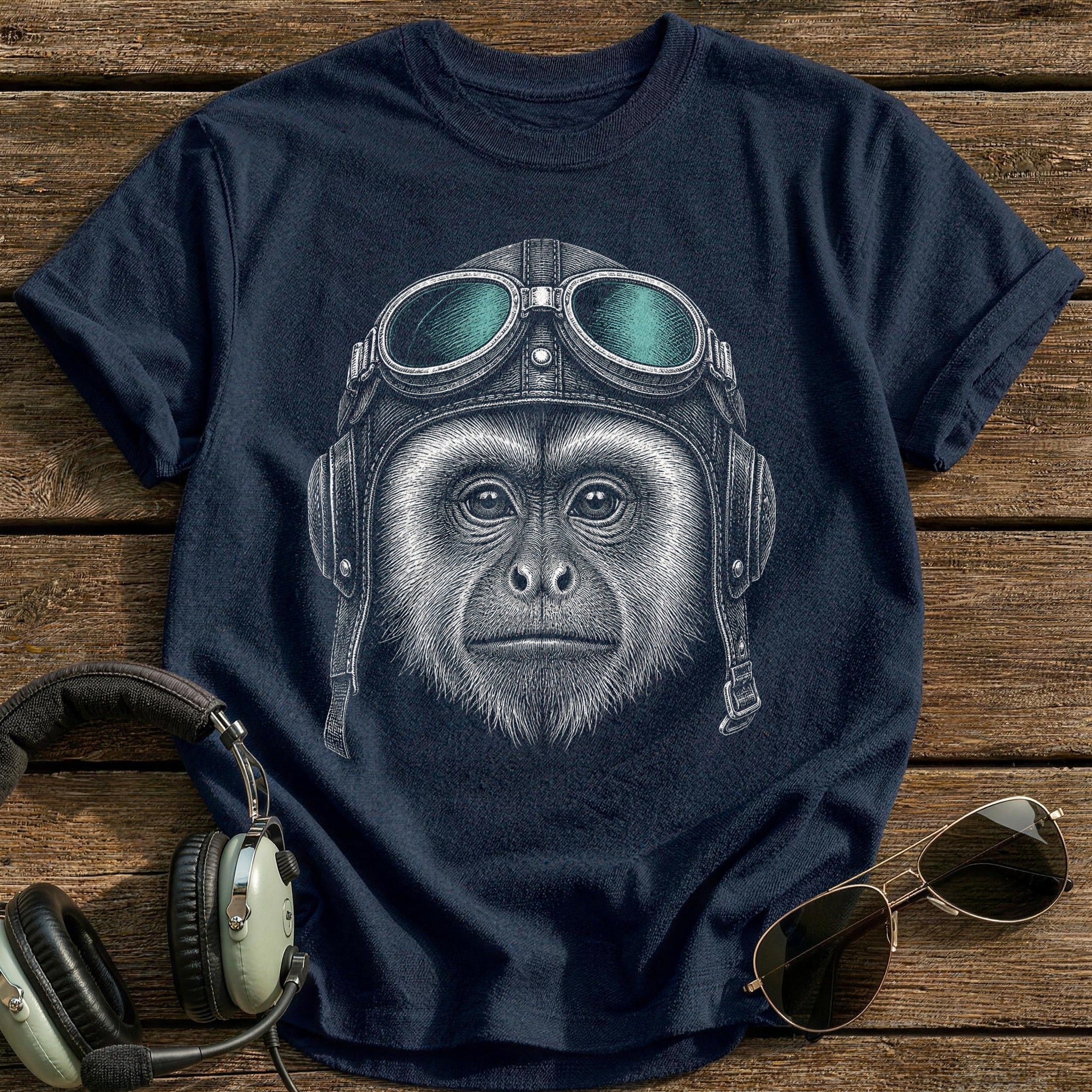 Monkey Aviator (Soft Teal) T-Shirt - Navy