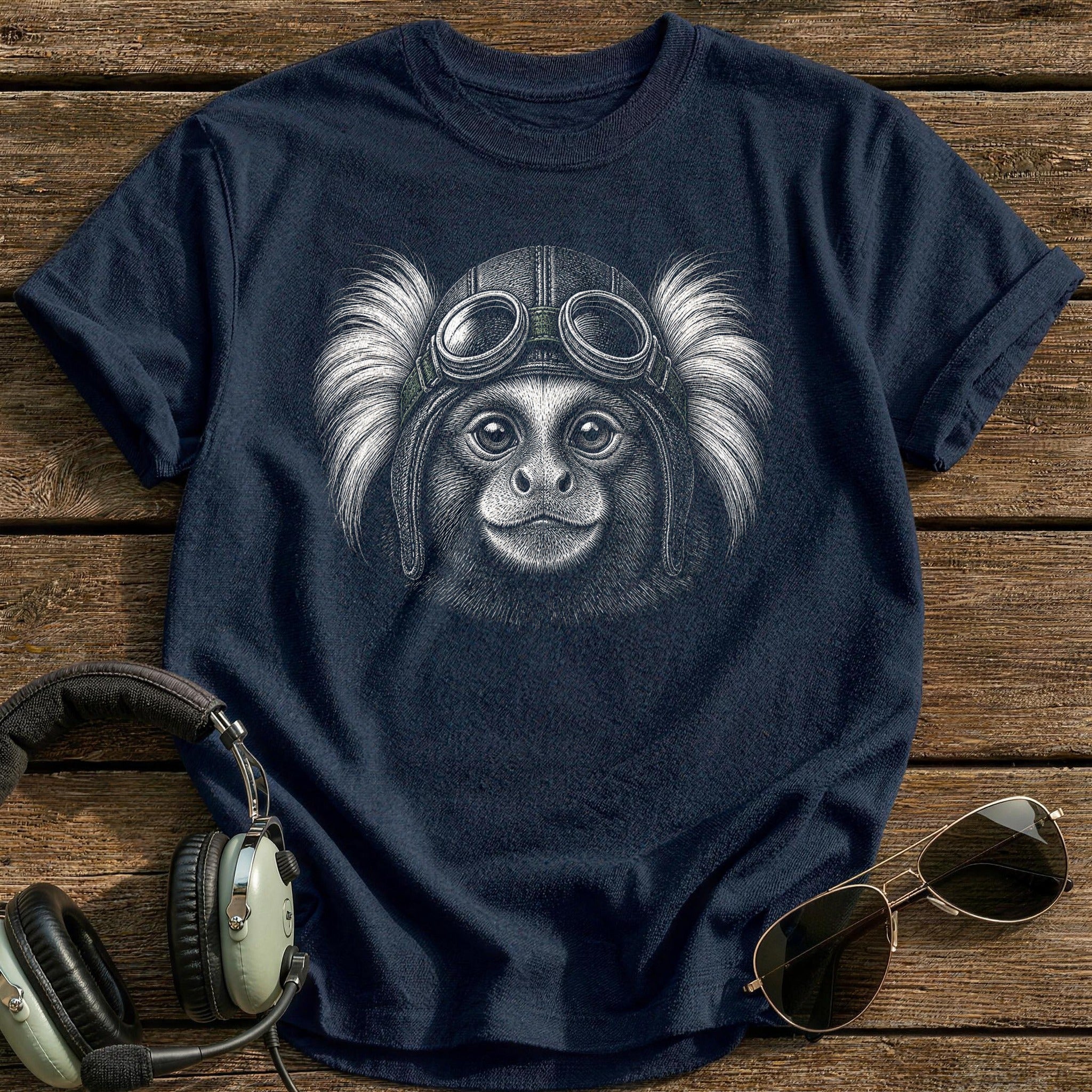 Monkey Flyer (Muted Green) T-Shirt - Navy