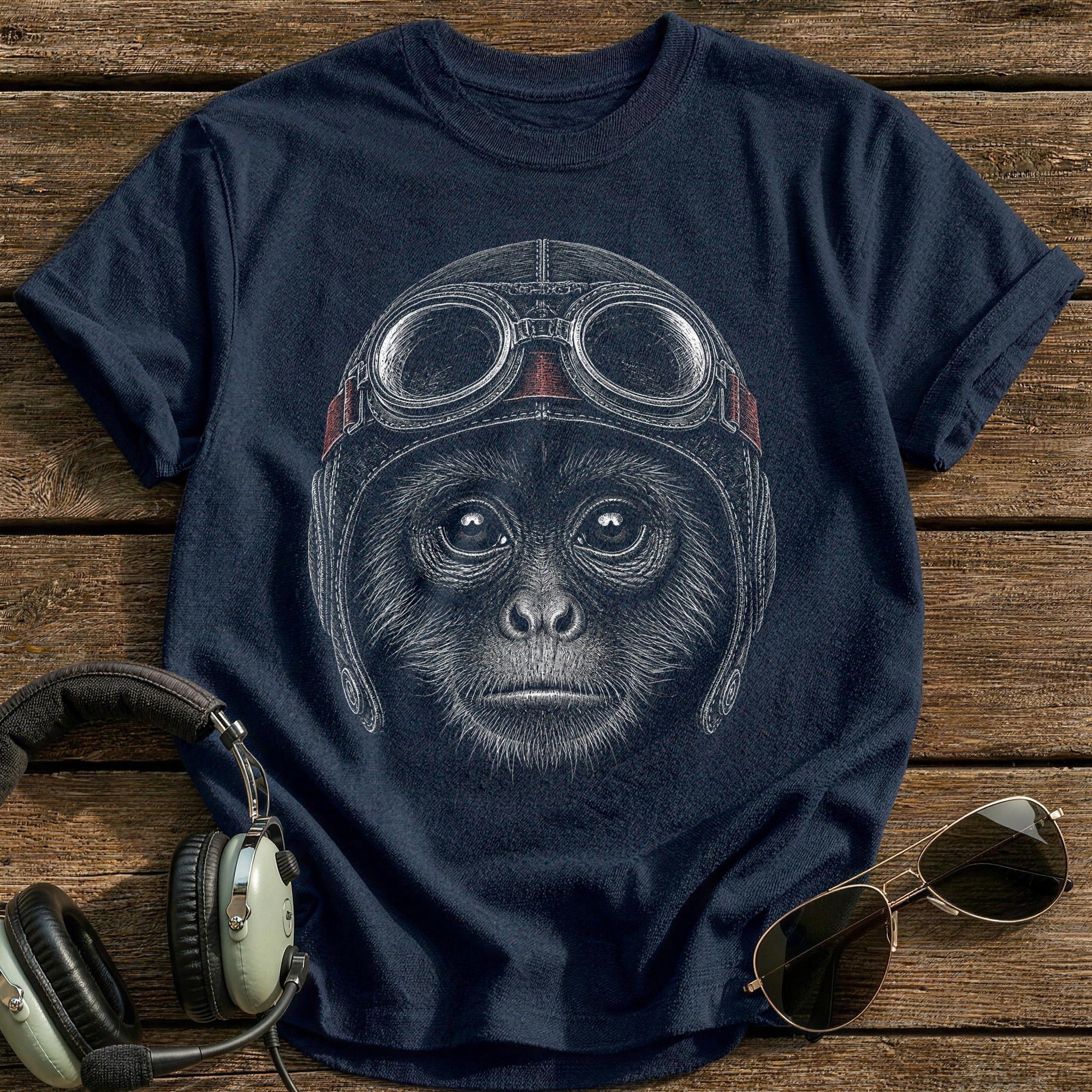 Monkey Pilot (Dusty Crimson) T-Shirt - Navy