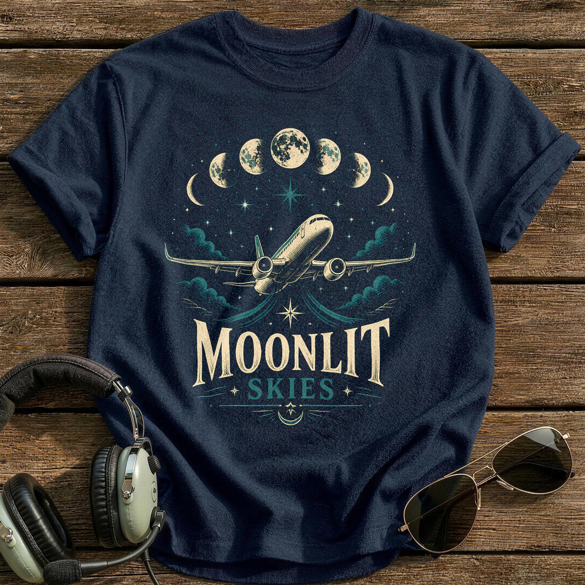 Moonlit Skies Celestial 39 T-Shirt - Navy