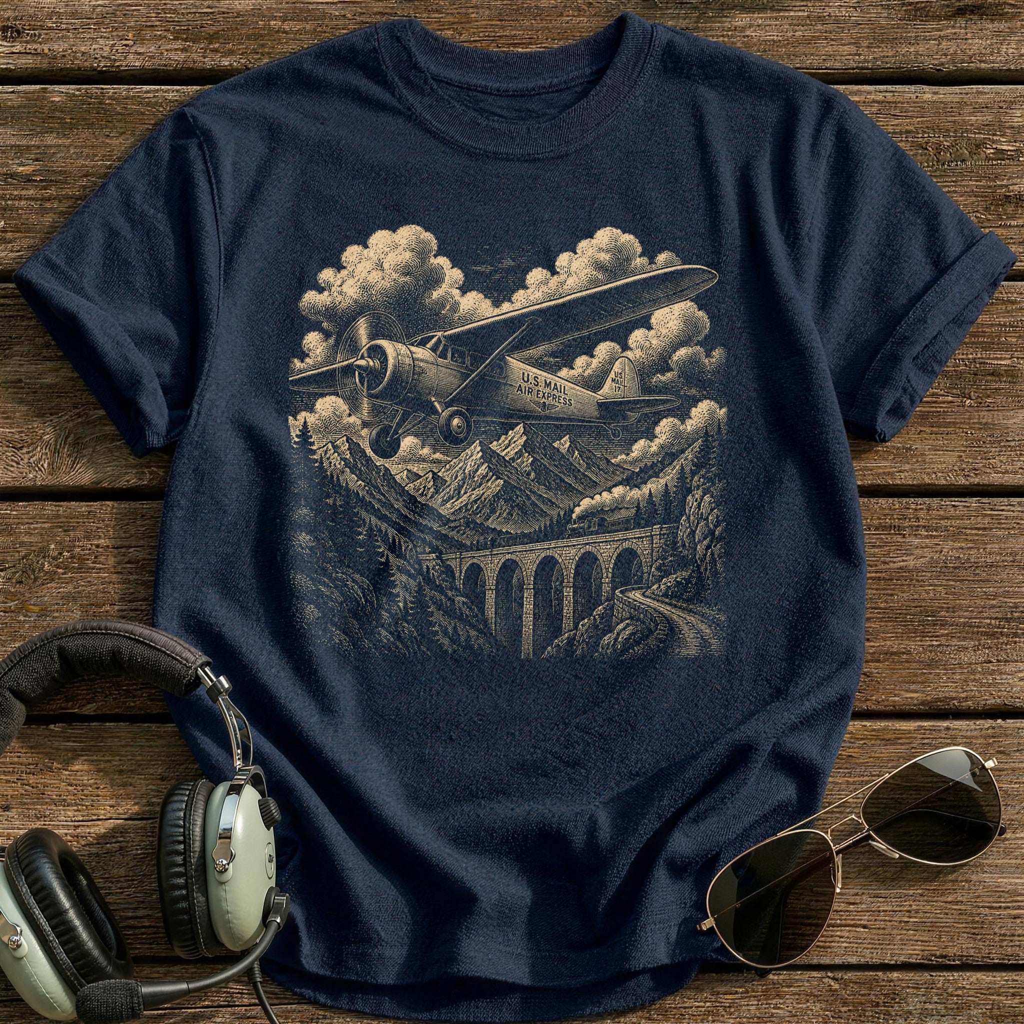 Mountain Mail Plane T-Shirt - Navy