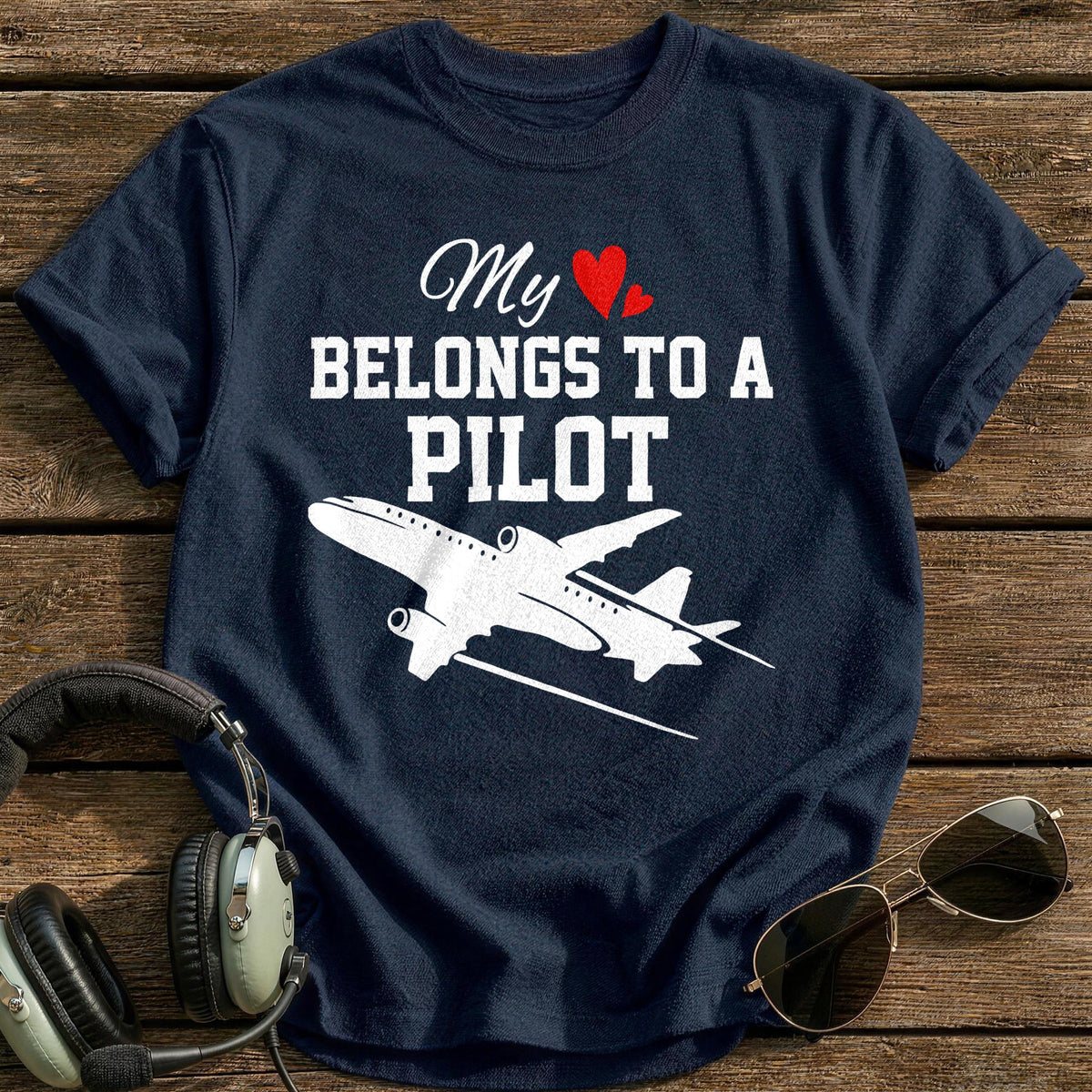 My Heart Belongs To A Pilot T-Shirt - Navy
