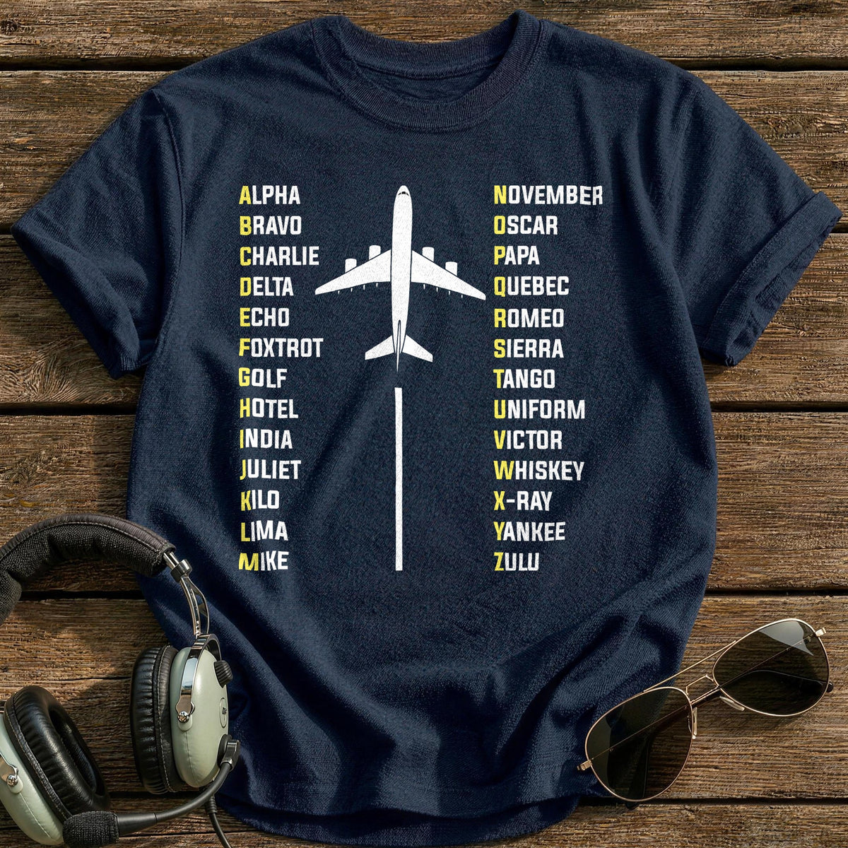 Phonetic Alphabet Airliner T-Shirt - Navy