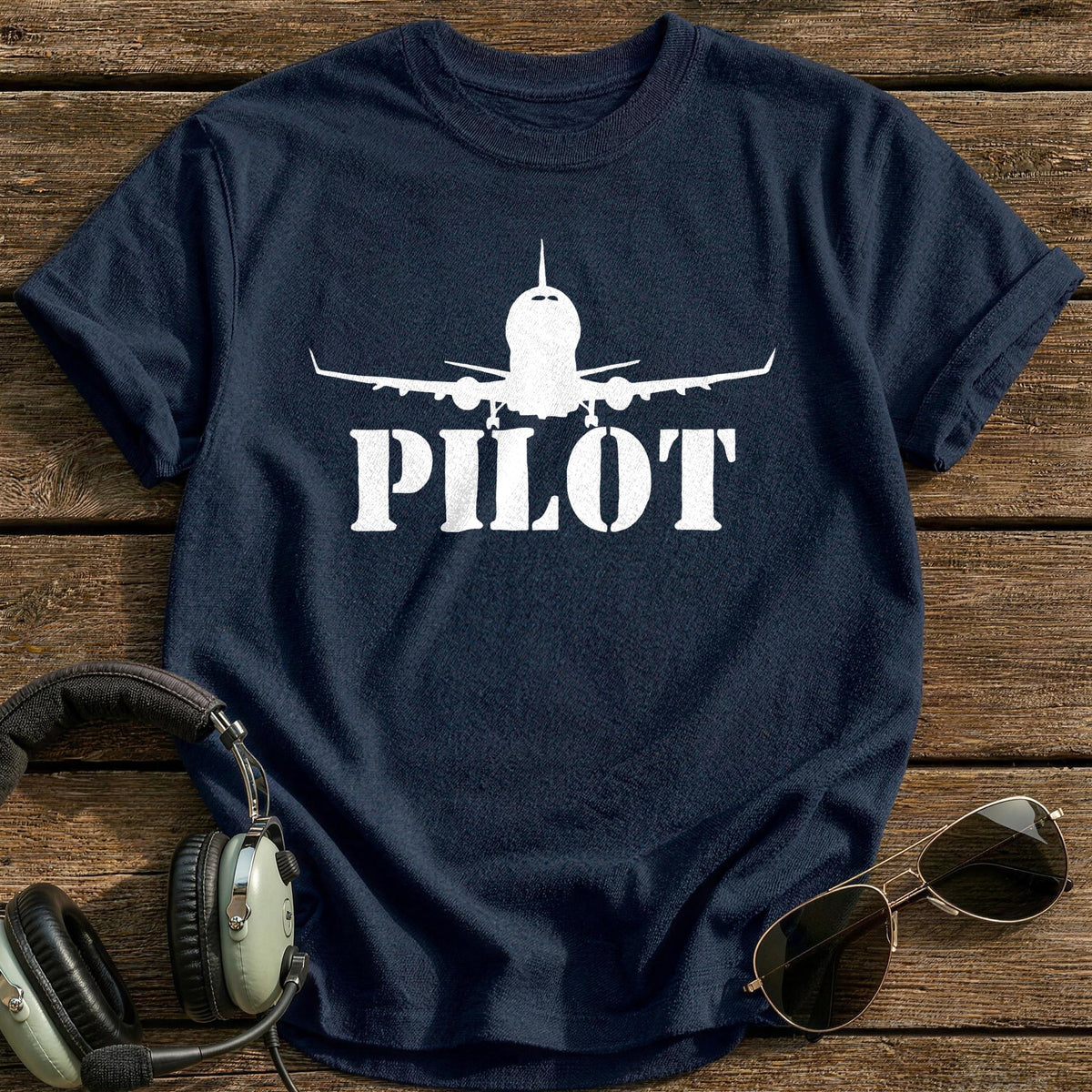 Pilot Airliner Silhouette T-Shirt - Navy