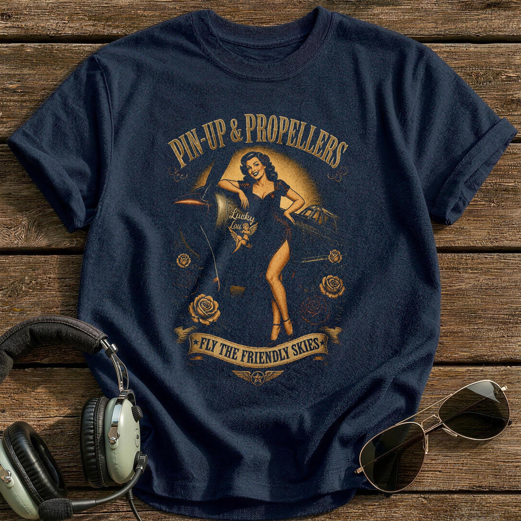 Pin-Up & Propellers T-Shirt - Navy