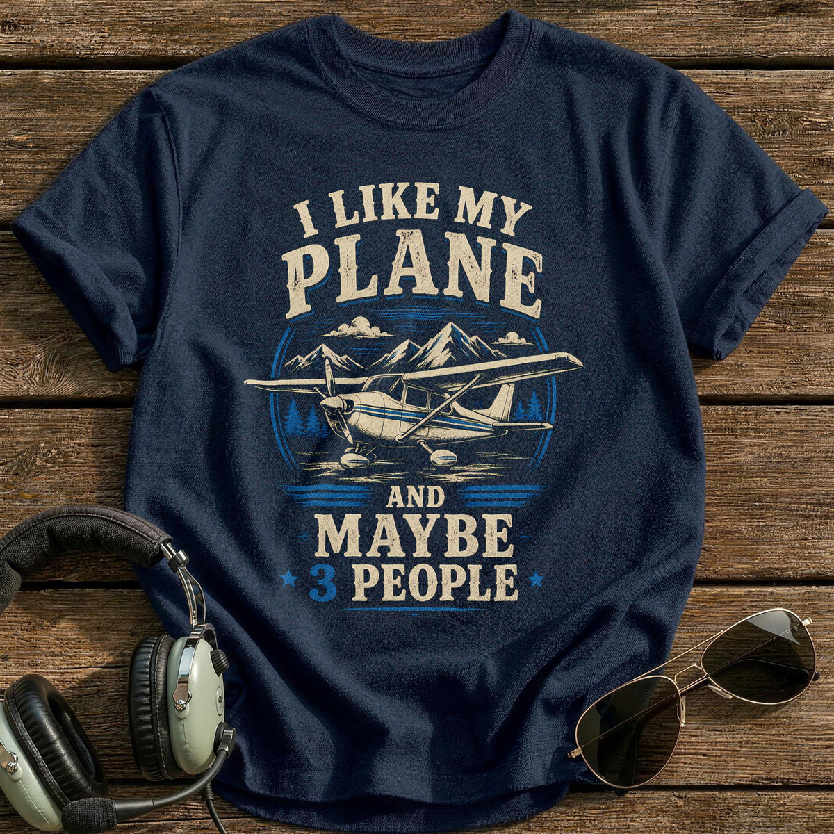 Plane And 3 People 49 T-Shirt - Navy