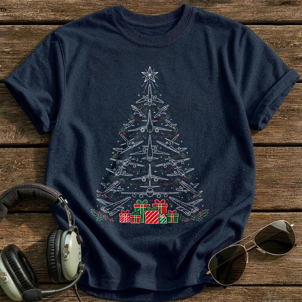 Plane Gifts Garland Tree 19 Kids T-Shirt - Navy