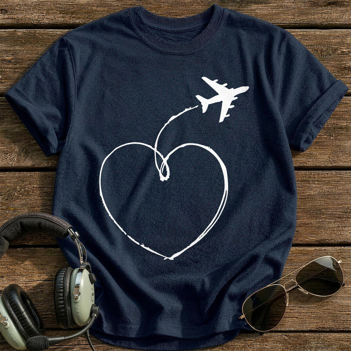 Plane Heart Contrail T-Shirt - Navy