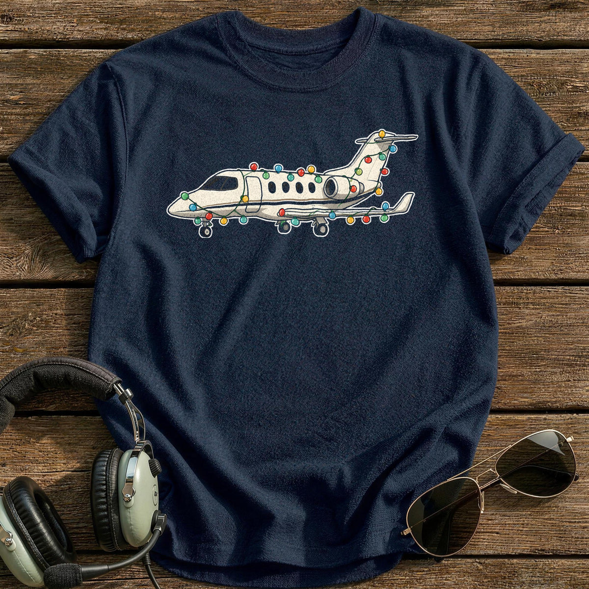Private Jet Christmas Lights 18 T-Shirt - Navy