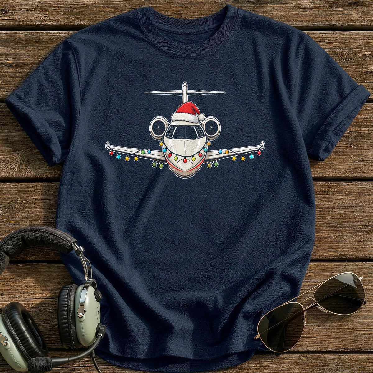 Private Jet Christmas Lights 30 T-Shirt - Navy