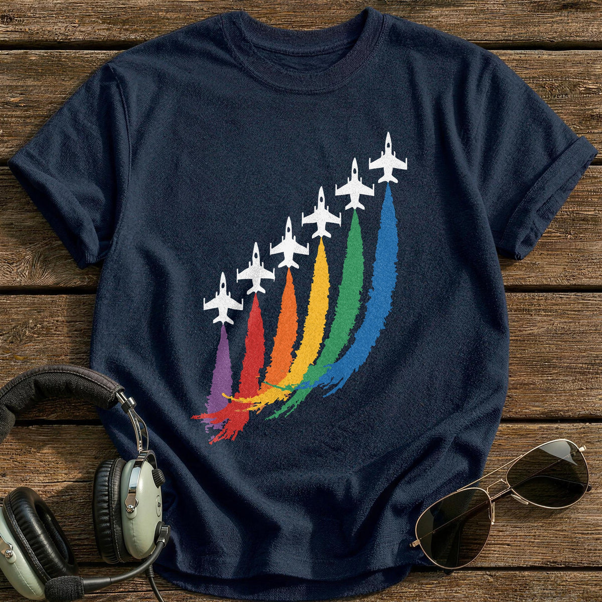 Rainbow Jet Formation T-Shirt - Navy