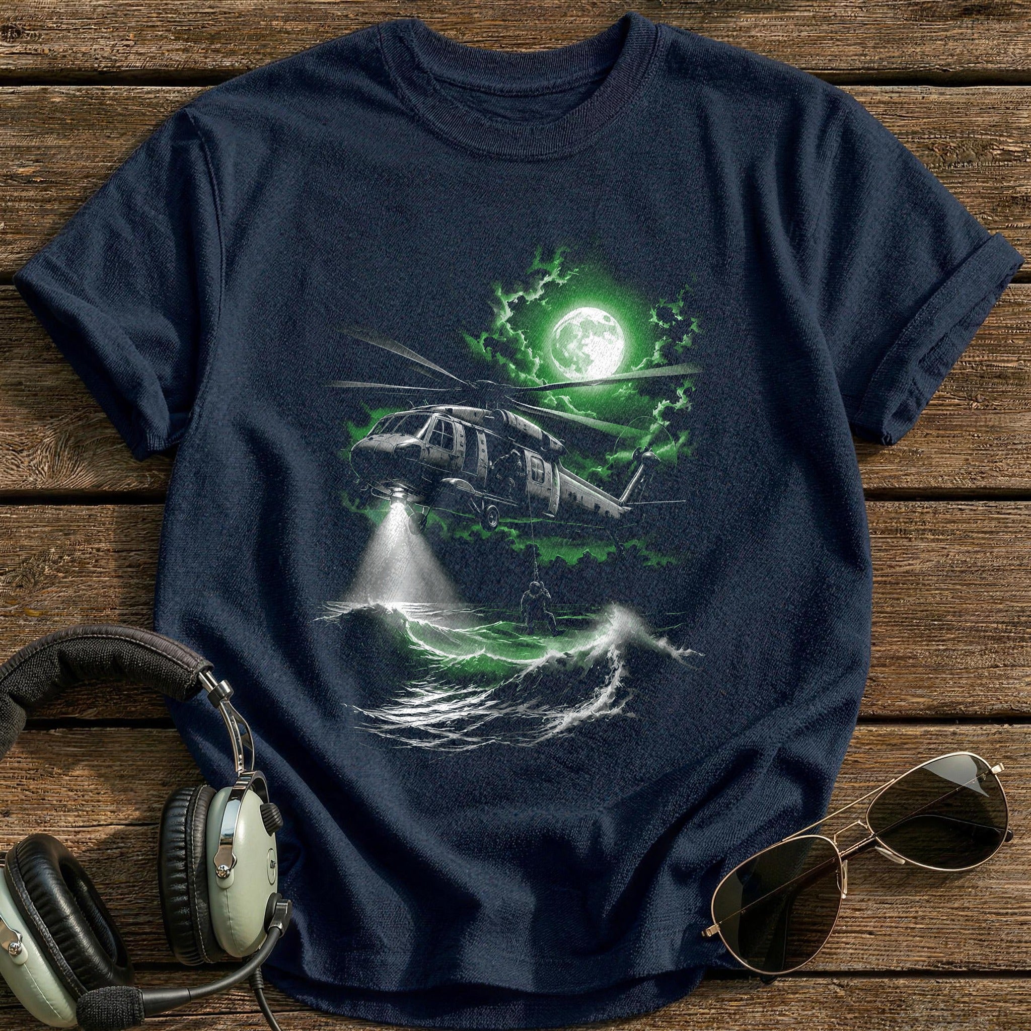Rescue Helicopter Moon T-Shirt - Navy