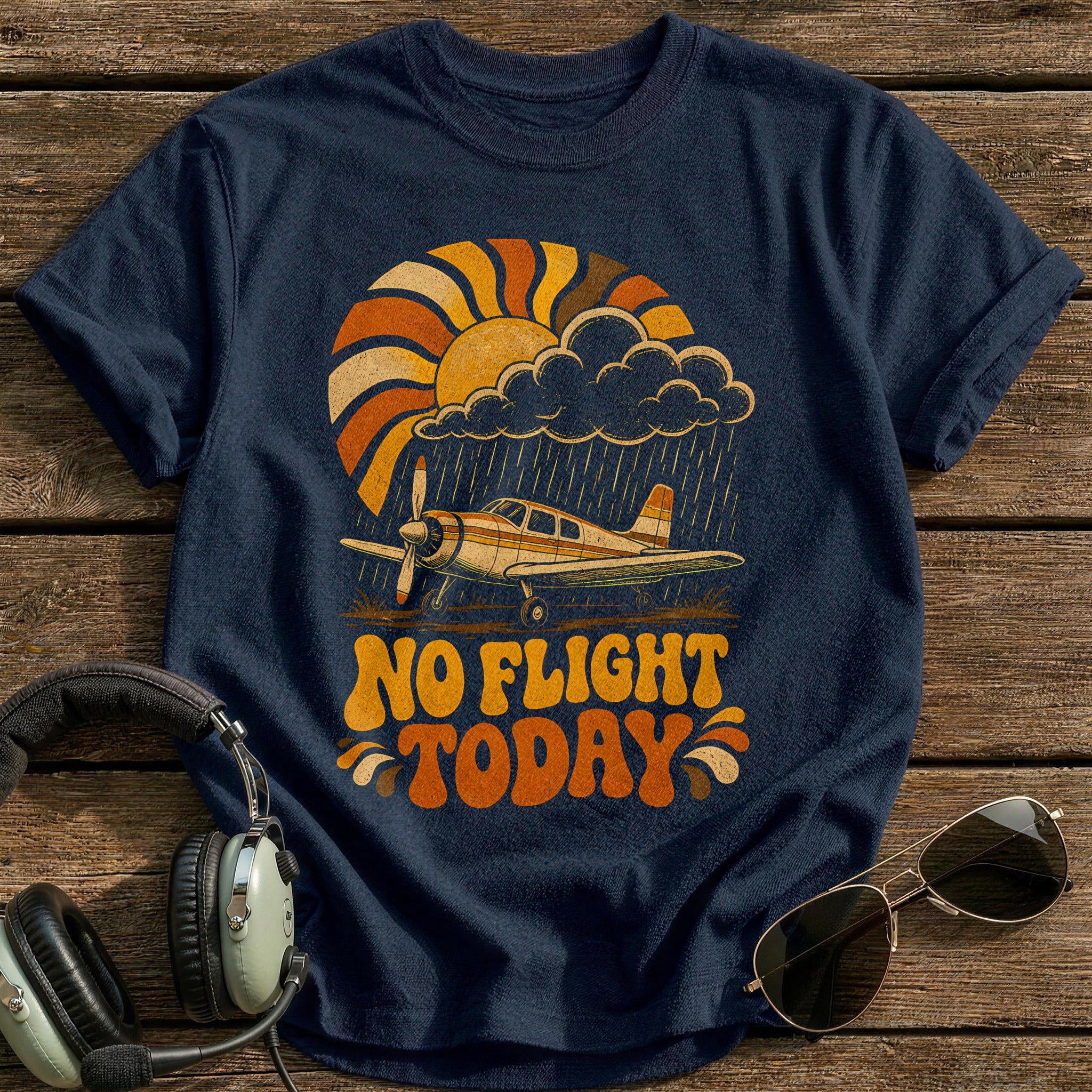 Retro 70s Groovy No Flight Today 78 - Navy