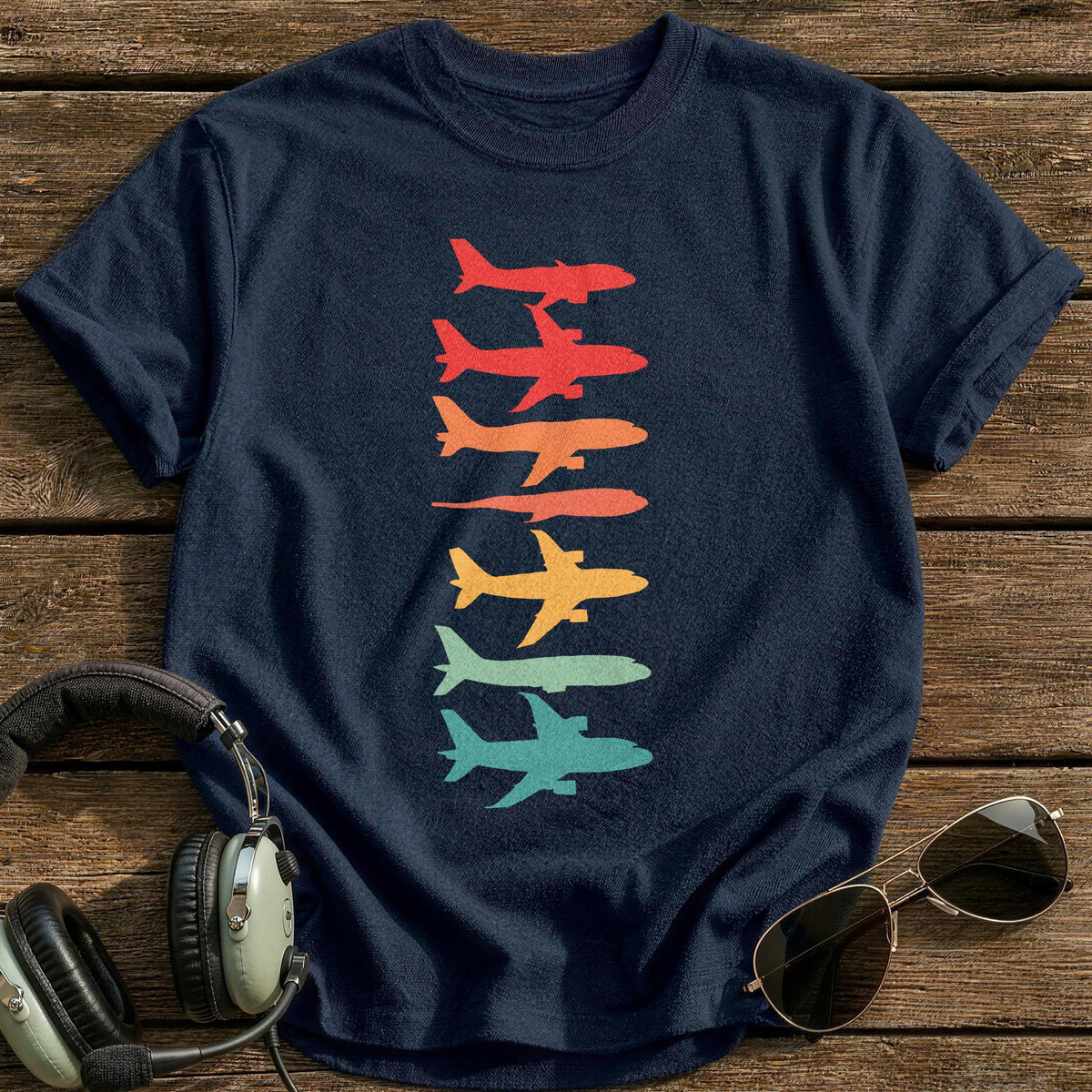 Retro Planes Stack T-Shirt - Navy