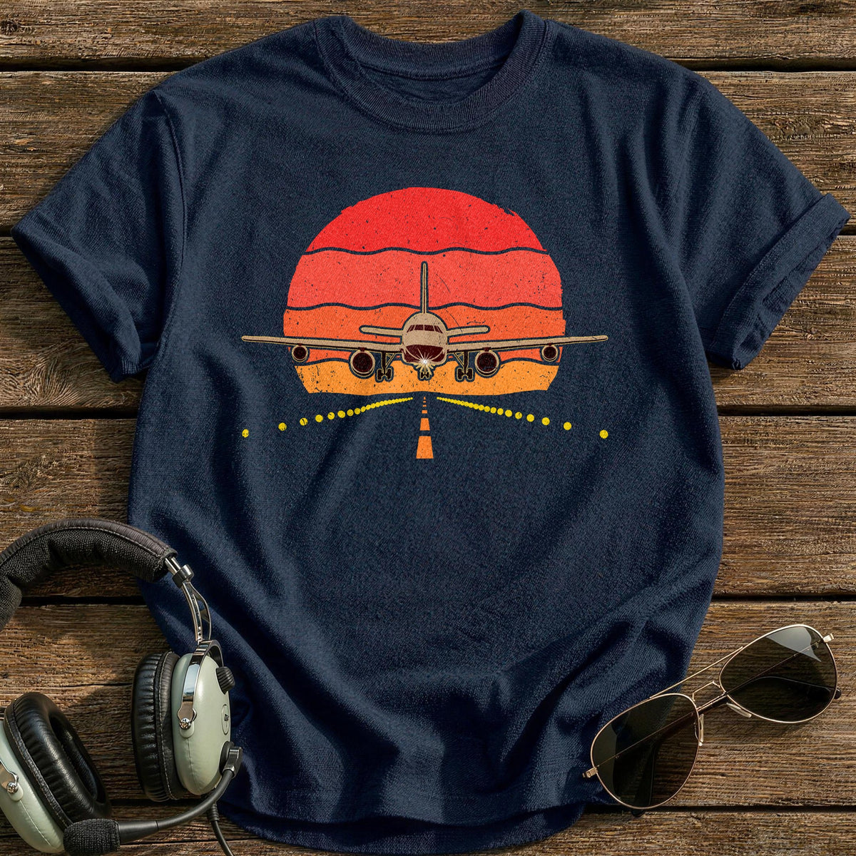 Runway Sunset Approach T-Shirt - Navy