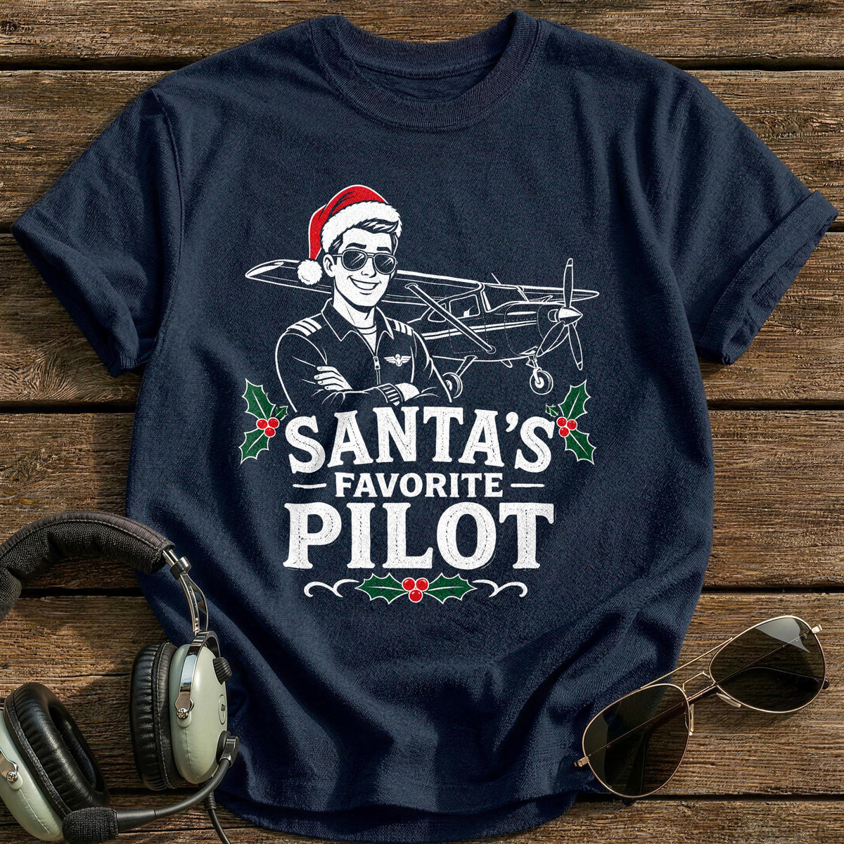 Santa's Favorite Pilot 50 T-Shirt - Navy