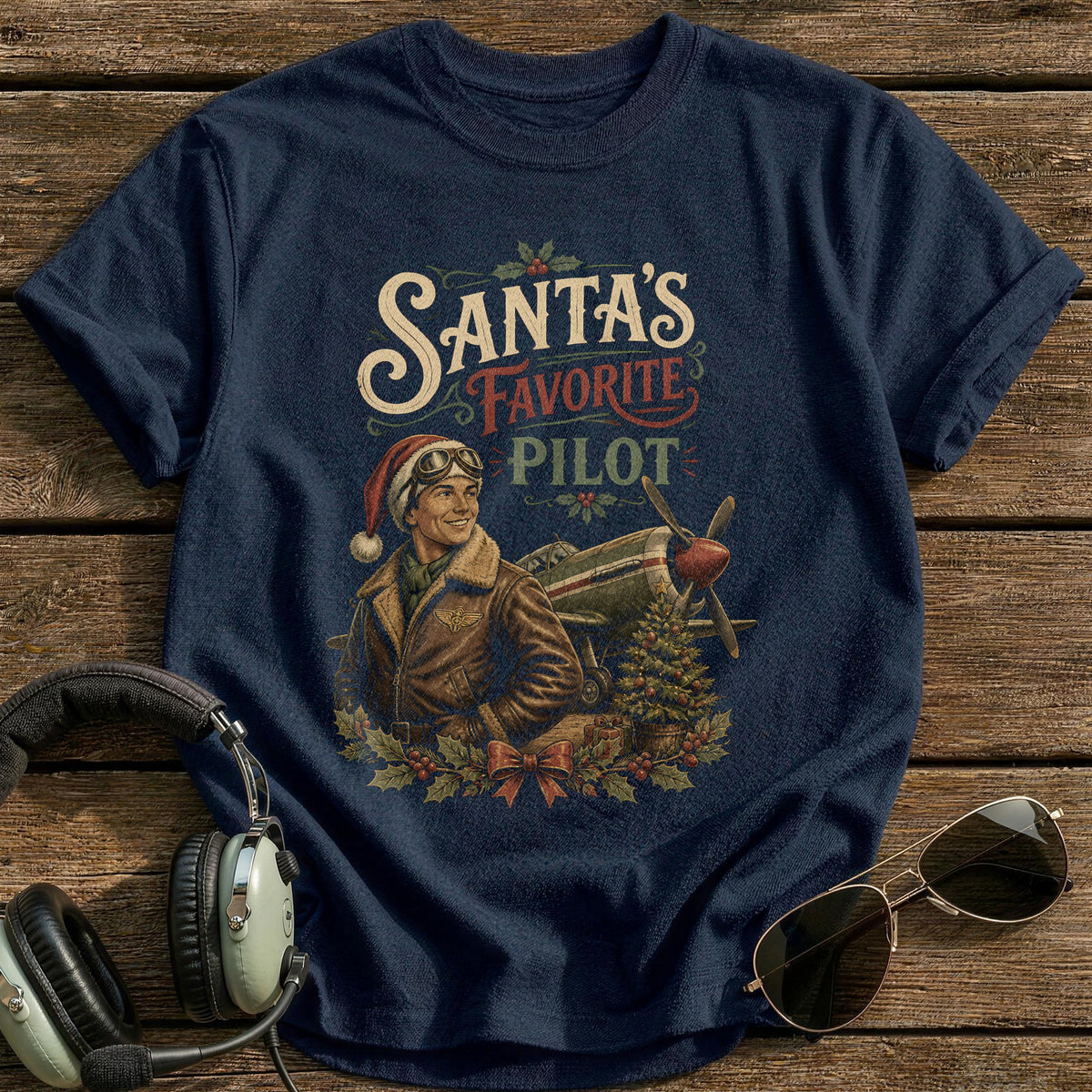 Santa's Favorite Pilot 69 T-Shirt - Navy
