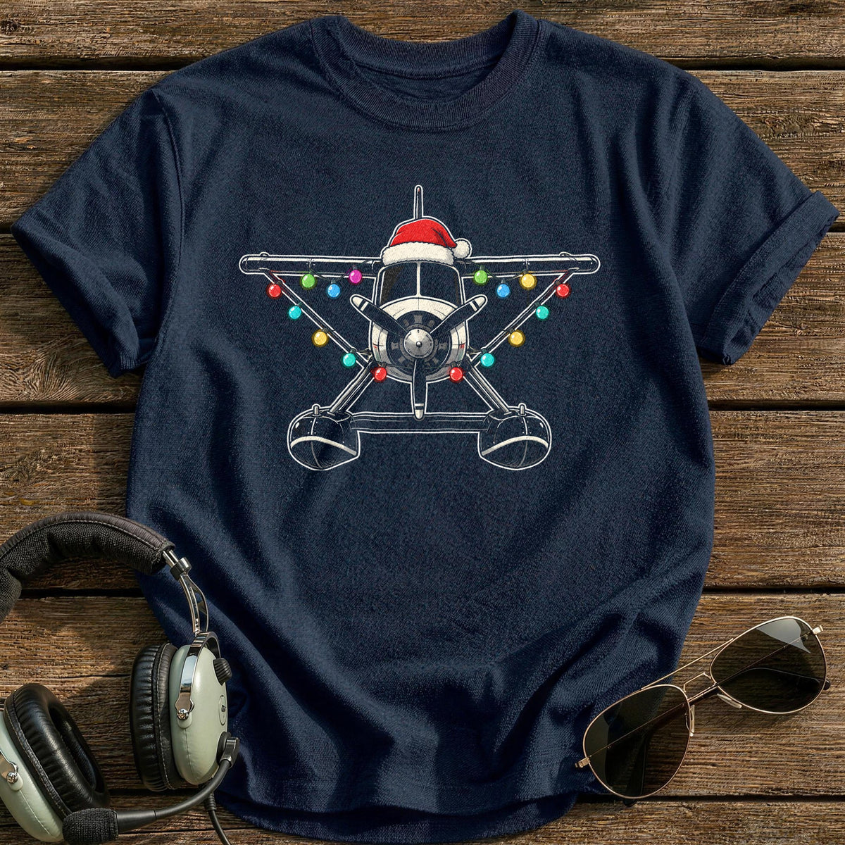 Seaplane Christmas Lights 83 T-Shirt - Navy