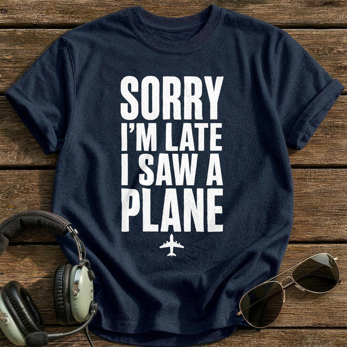 Sorry Late Saw Plane 52 Kids T-Shirt - Navy