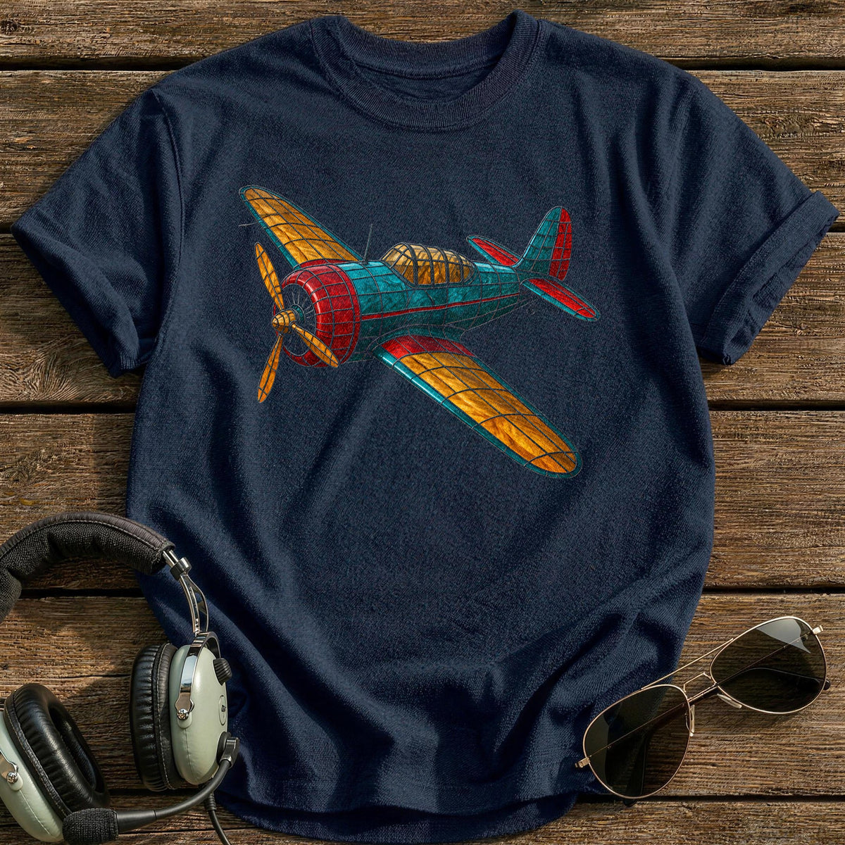 Stained Glass Plane 93 T-Shirt - Navy