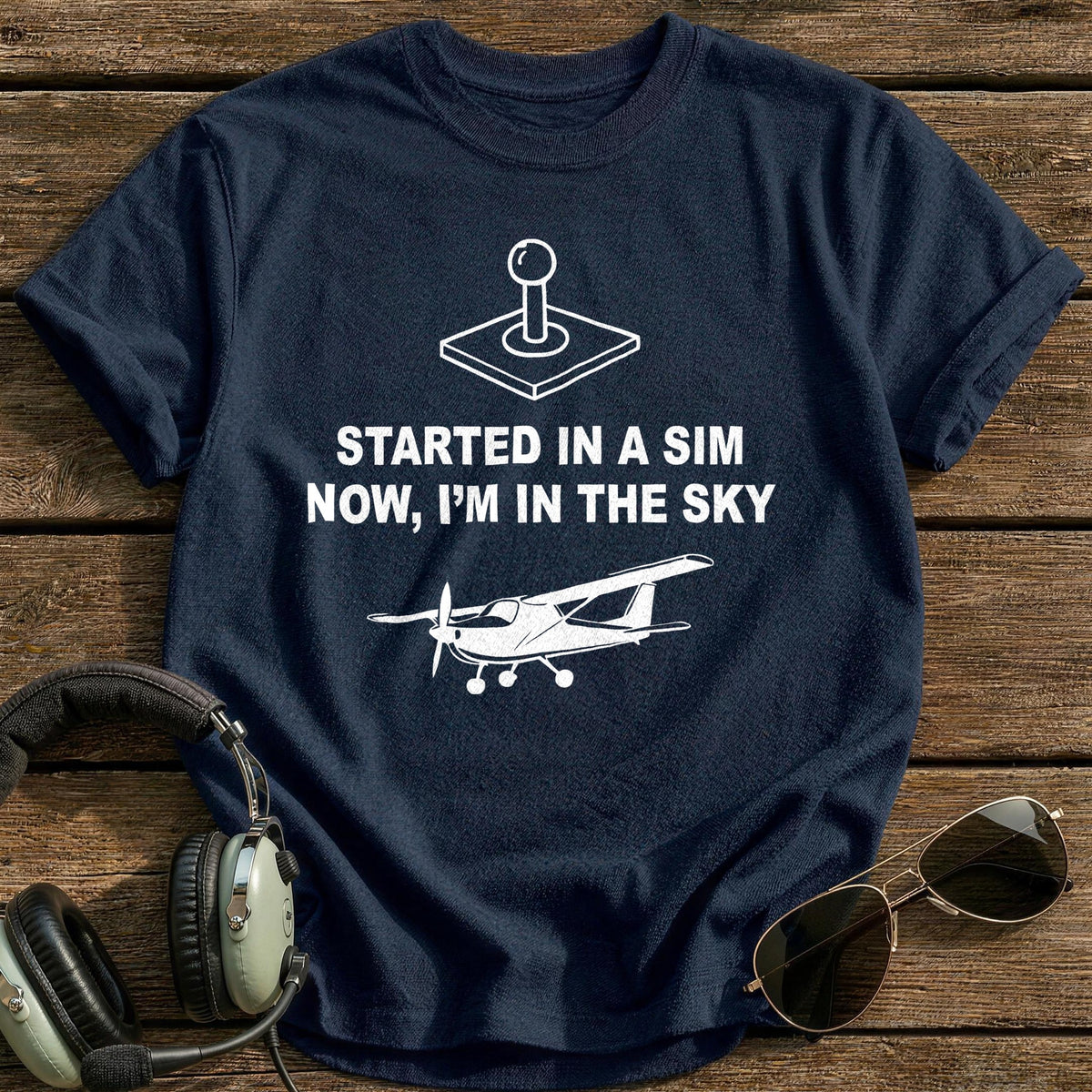 Started In A Sim Now I'm In The Sky T-Shirt - Navy