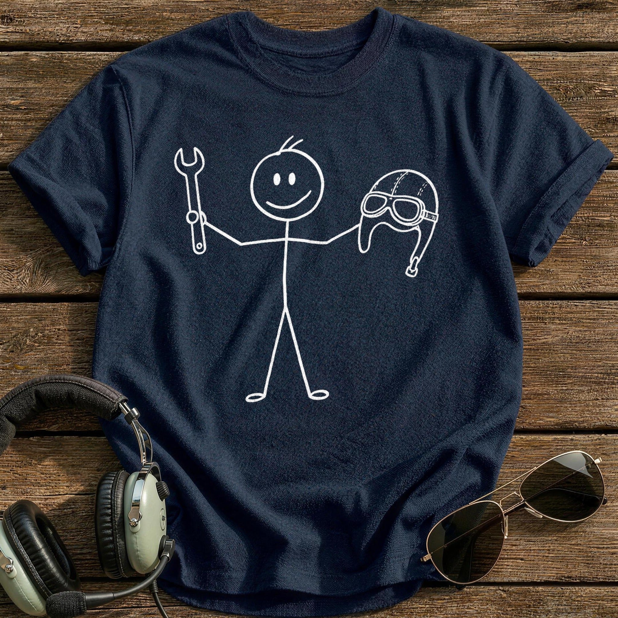 Stick Figure Aviator T-Shirt - Navy
