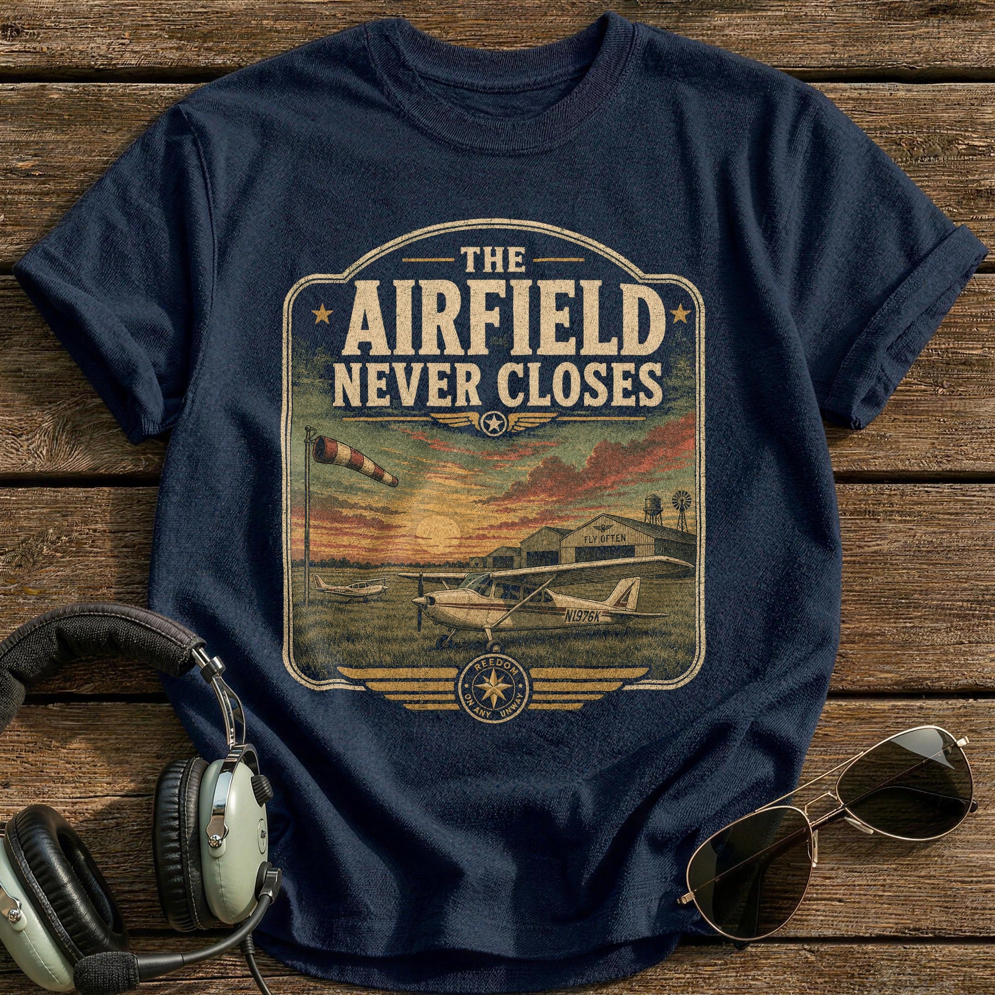 The Airfield Never Closes T-Shirt - Navy