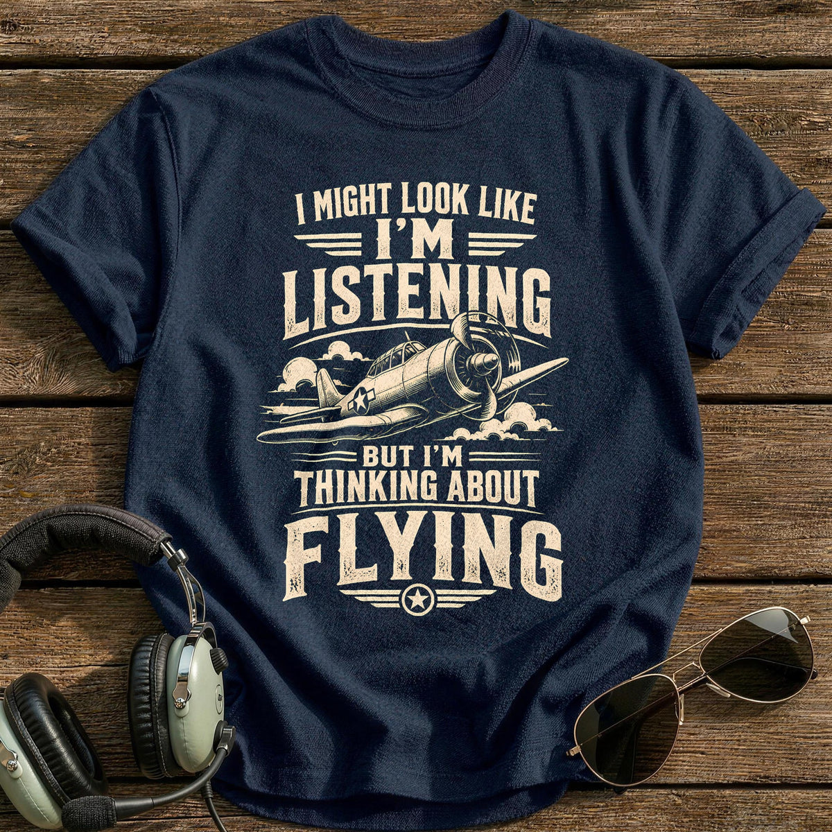 Thinking About Flying 45 T-Shirt - Navy