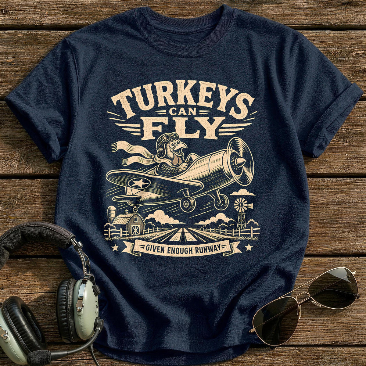 Turkeys Can Fly Given Enough Runway 8 T-Shirt - Navy