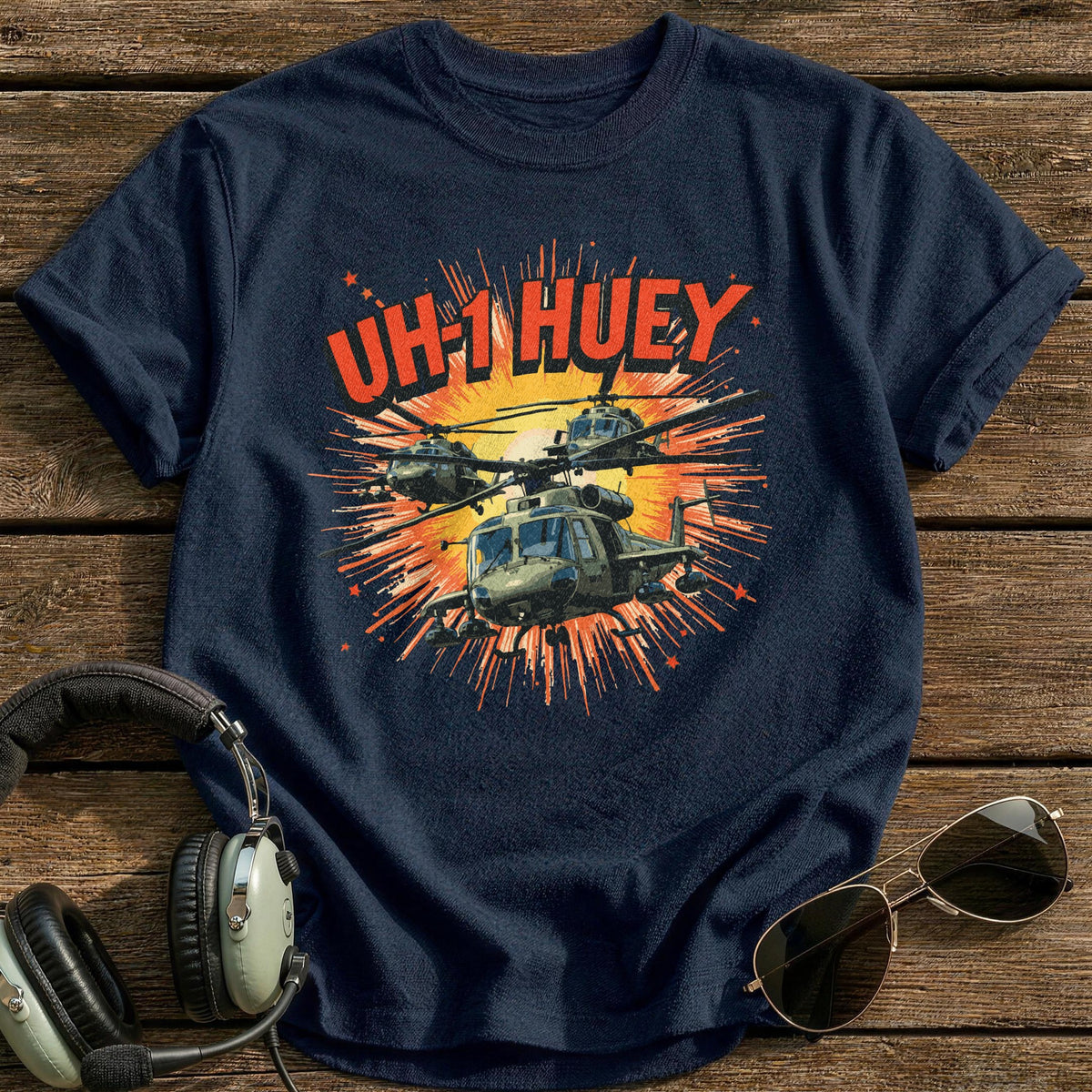 UH-1 Huey Comic Burst T-Shirt - Navy