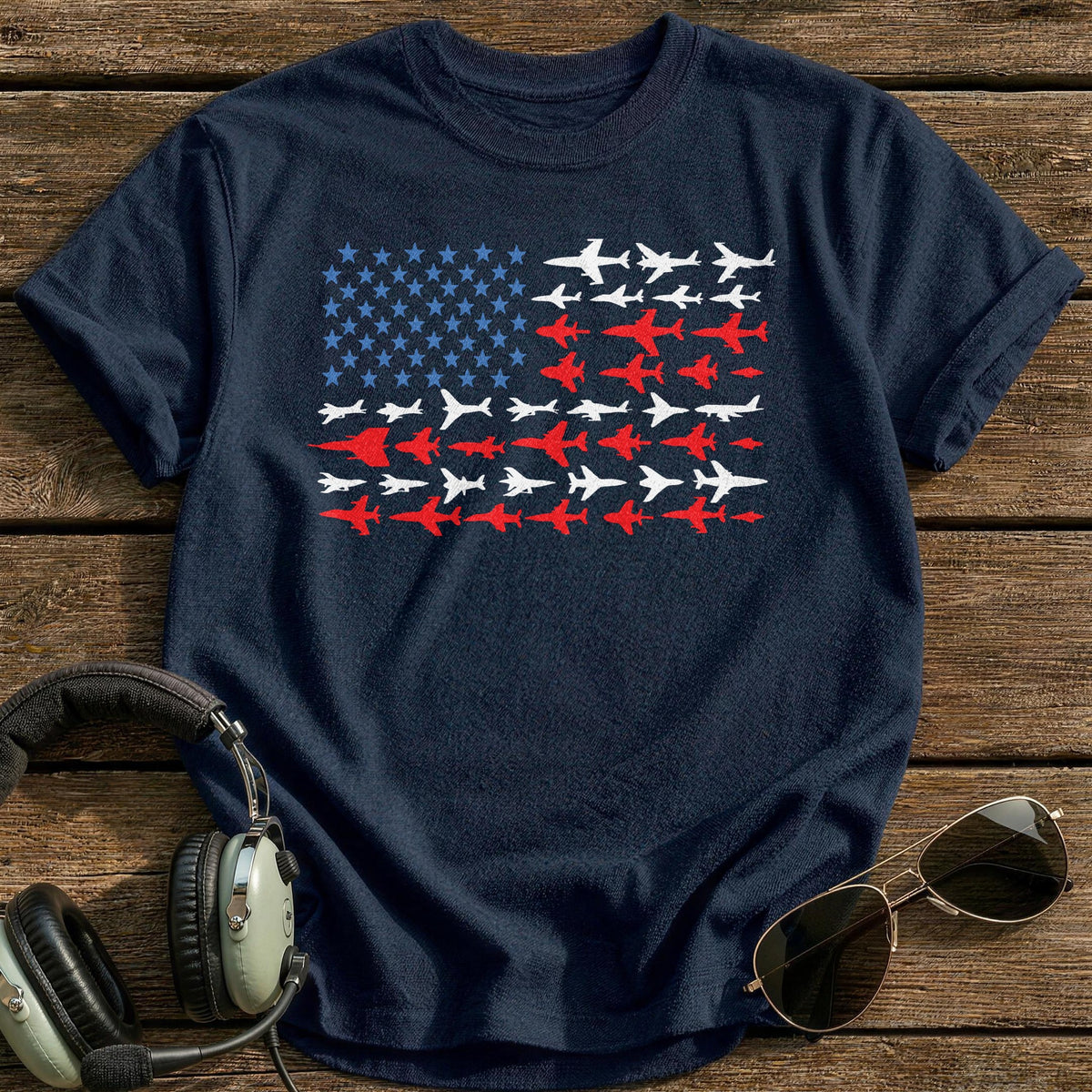 USA Flag Planes T-Shirt - Navy