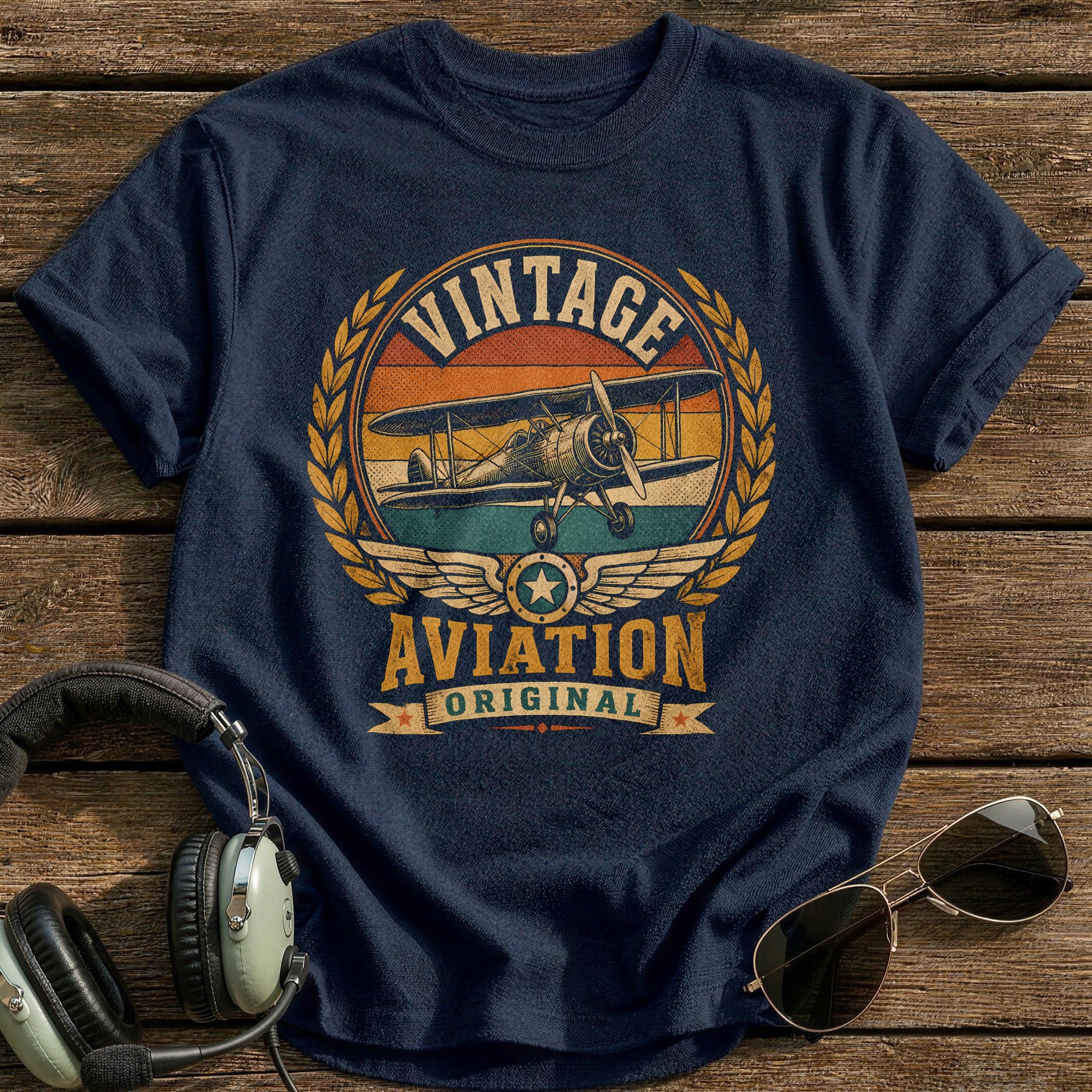 Vintage Biplane Crest - Navy