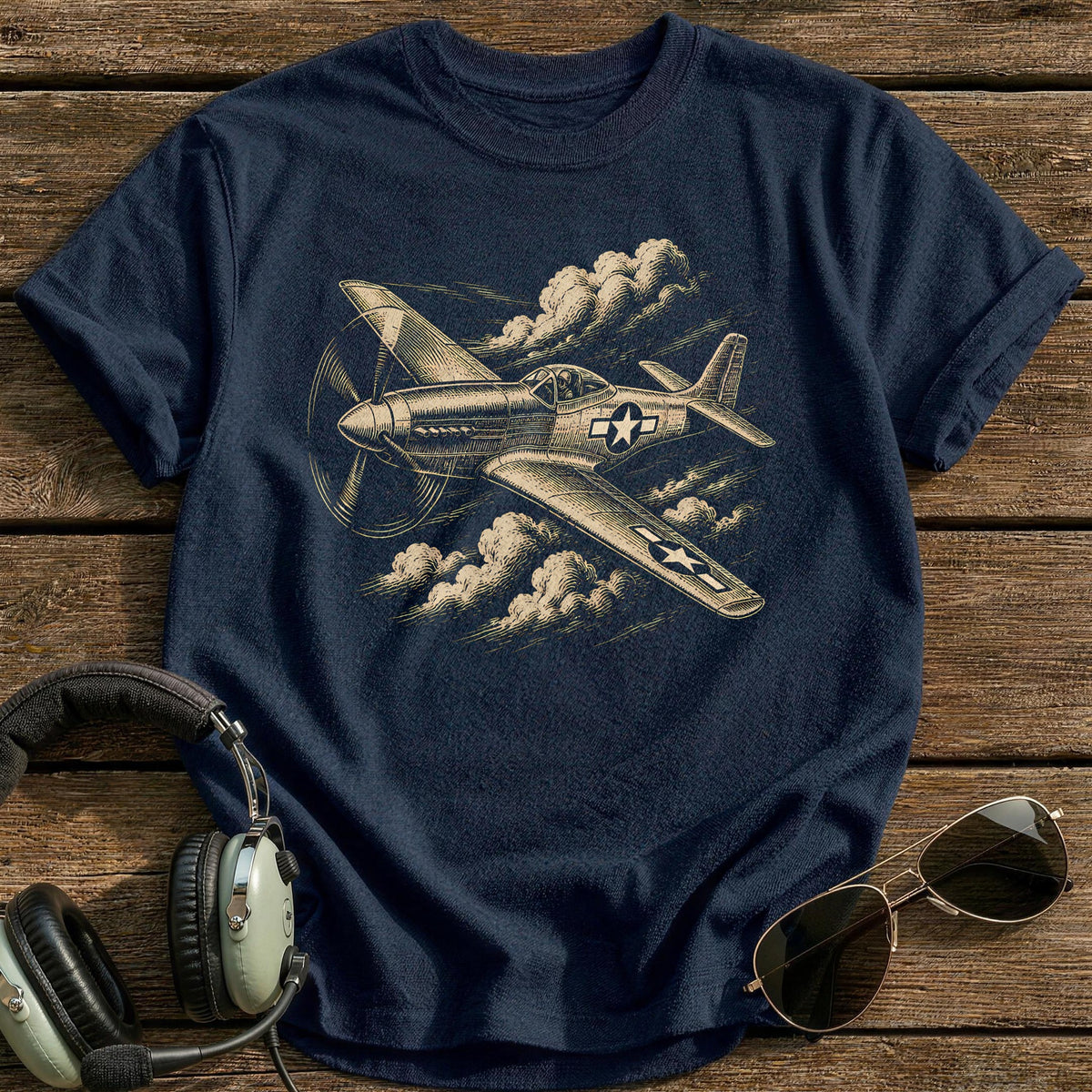 Warbird Woodcut T-Shirt - Navy