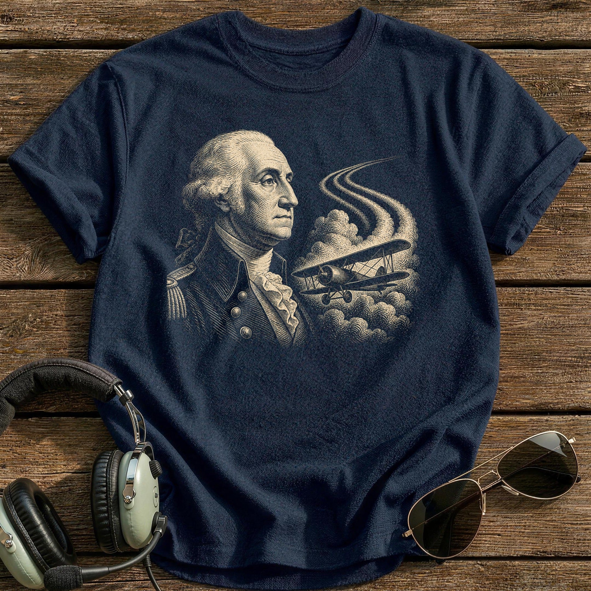 Washington Aviator Portrait T-Shirt - Navy