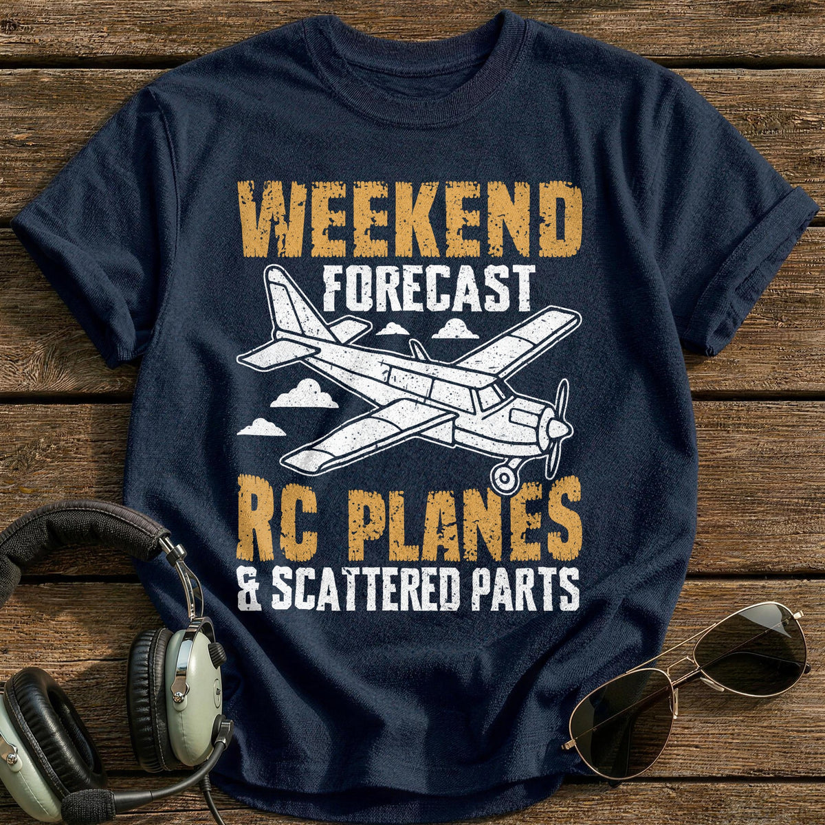 Weekend Forecast RC Planes And Scattered Parts T-Shirt - Navy