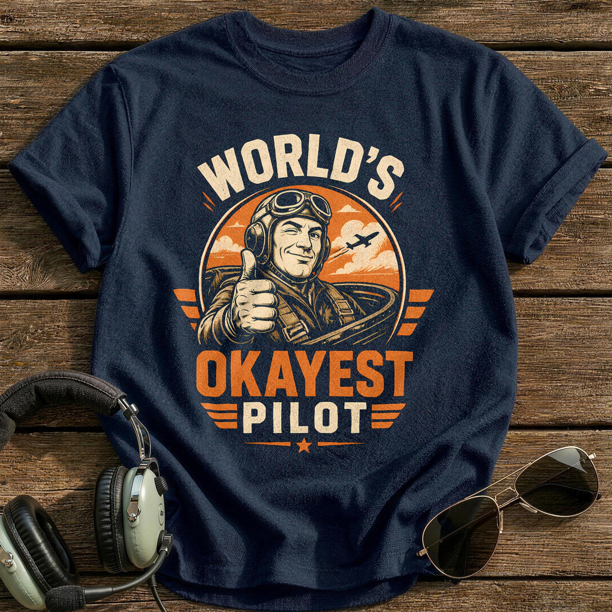 Worlds Okayest Pilot 48 T-Shirt - Navy