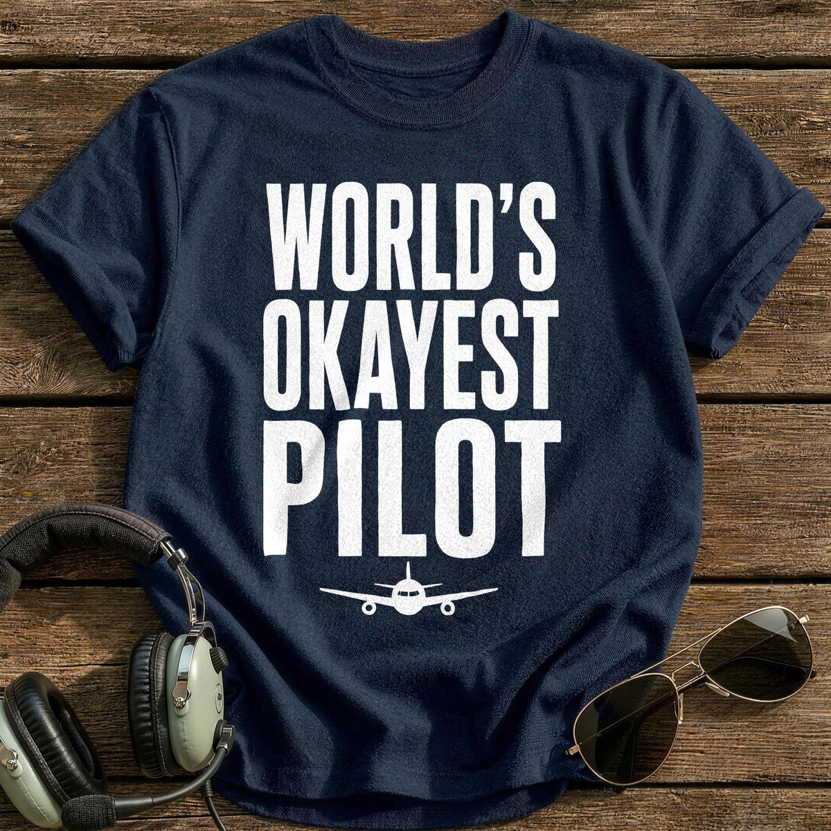 Worlds Okayest Pilot 50 T-Shirt - Navy