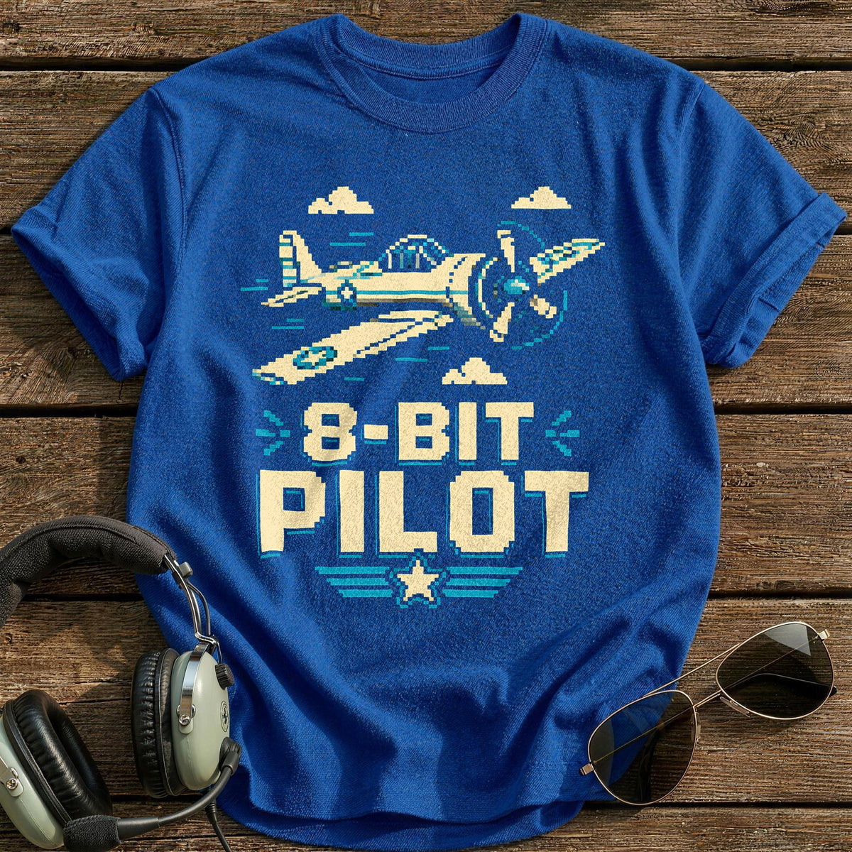 8 Bit Pilot Pixel 69 T-Shirt - Royal
