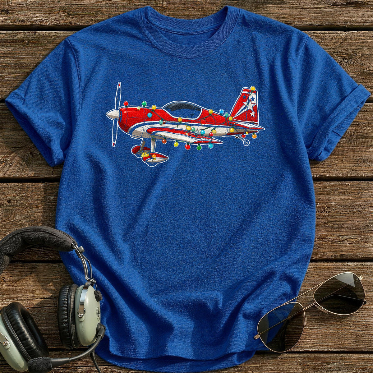 Aerobatic Plane Christmas Lights 56 T-Shirt - Royal