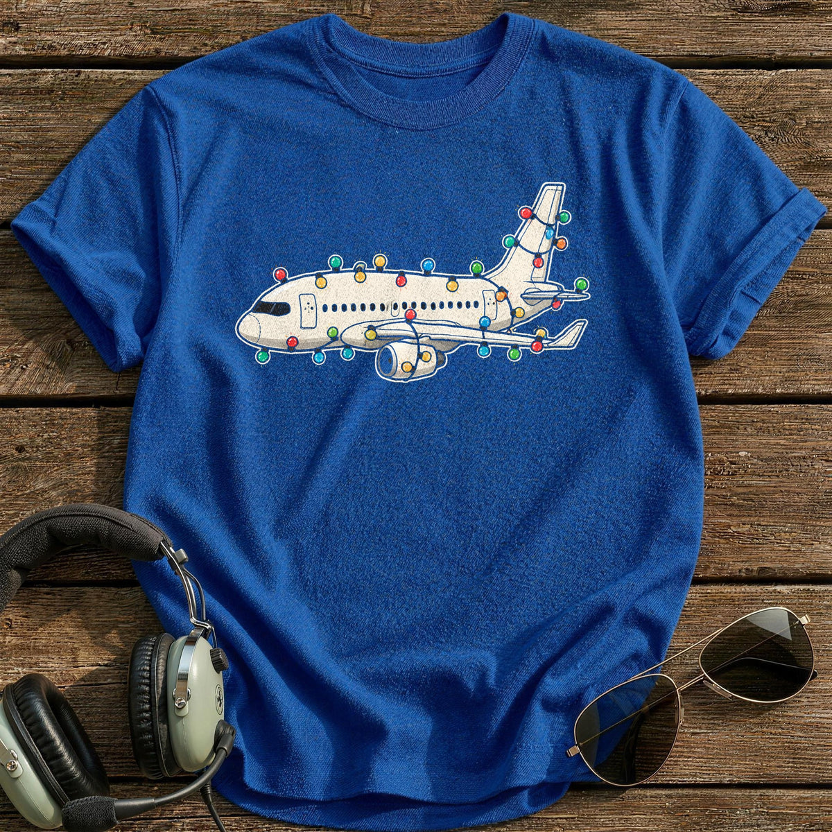 Airliner Christmas Lights 44 T-Shirt - Royal