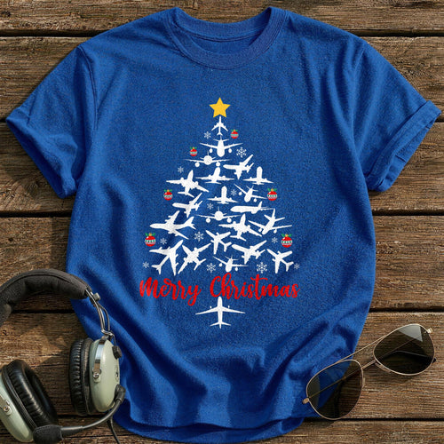 Airplane Christmas Tree T-Shirt - Royal