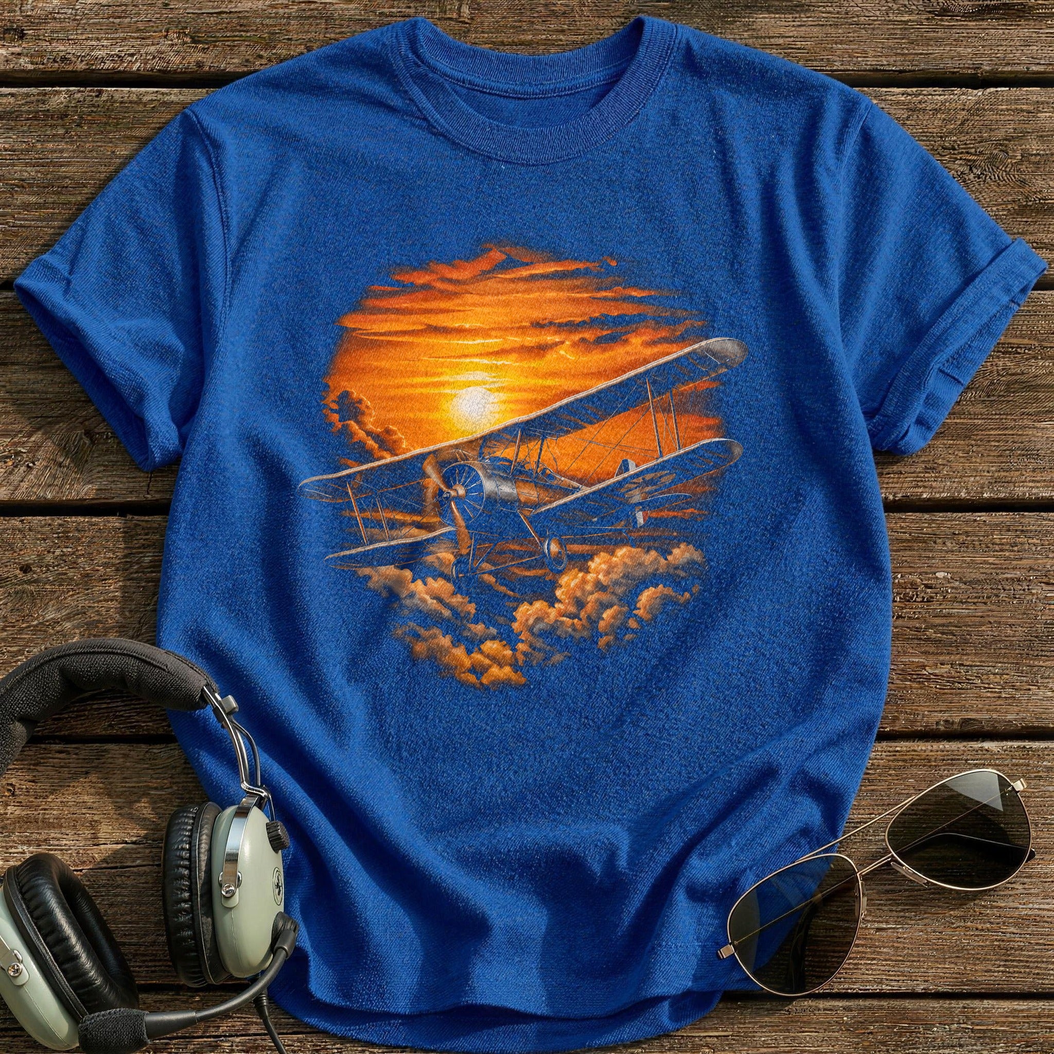 Biplane Sunset T-Shirt - Royal