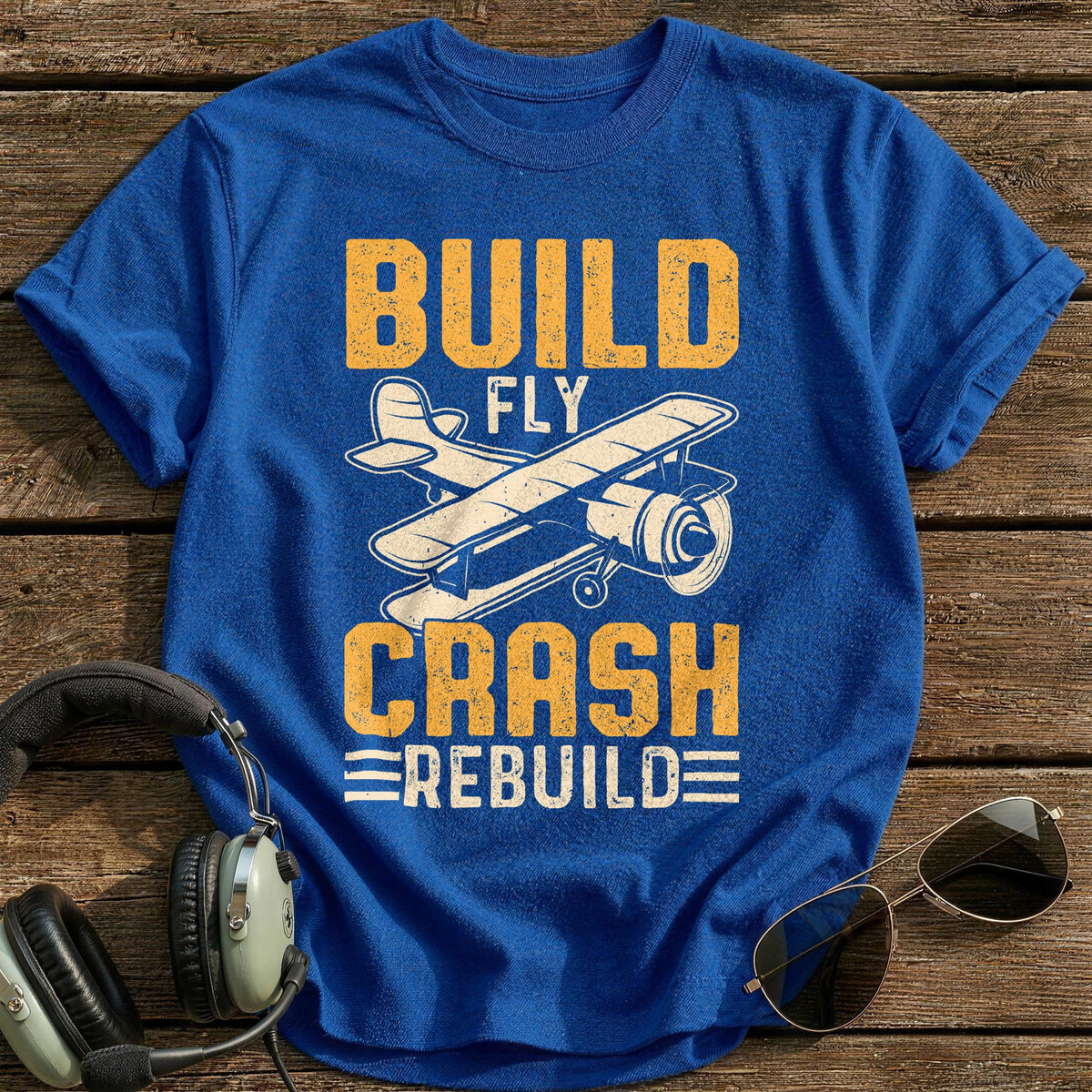 Build Fly Crash Rebuild 2 T-Shirt - Royal