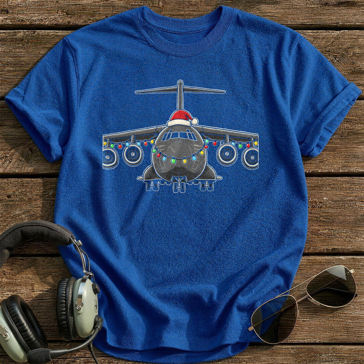 Cargo Plane Christmas Lights 19 T-Shirt - Royal