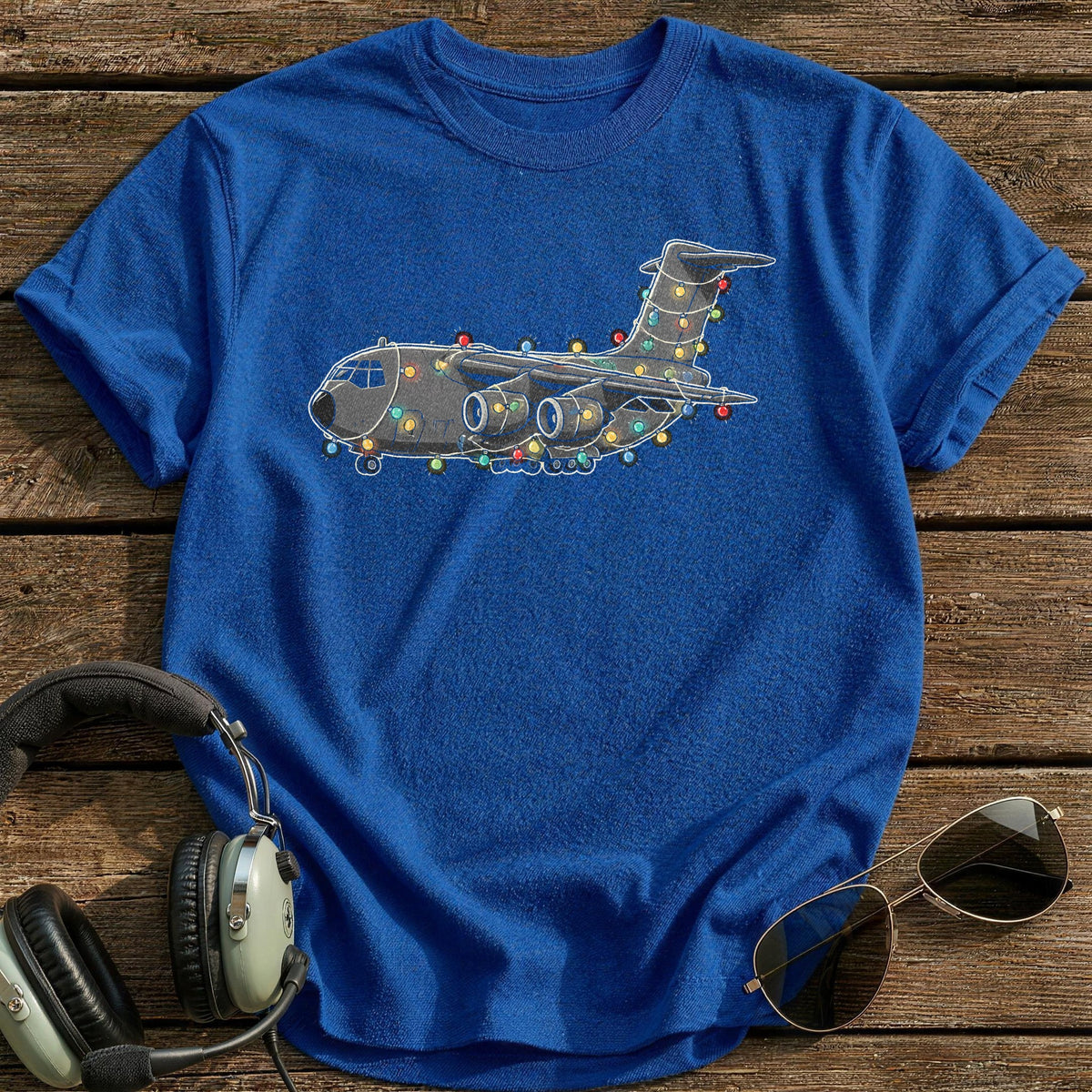 Cargo Plane Christmas Lights 89 T-Shirt - Royal
